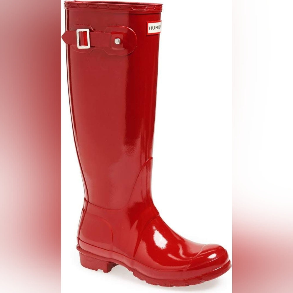 Bright Red Glossy Winter Rain Boots